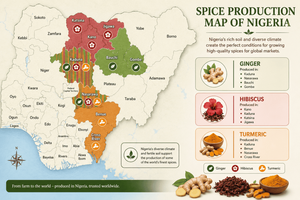 map of nigeria showing spice production states